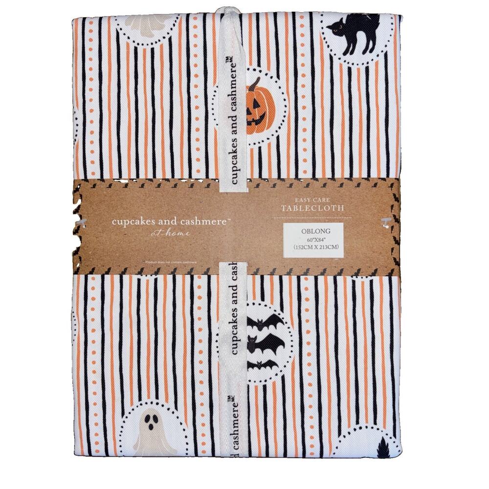 Cupcakes & Cashmere Pumpkin Candy Black Cat Oblong 60x84 Halloween Tablecloth